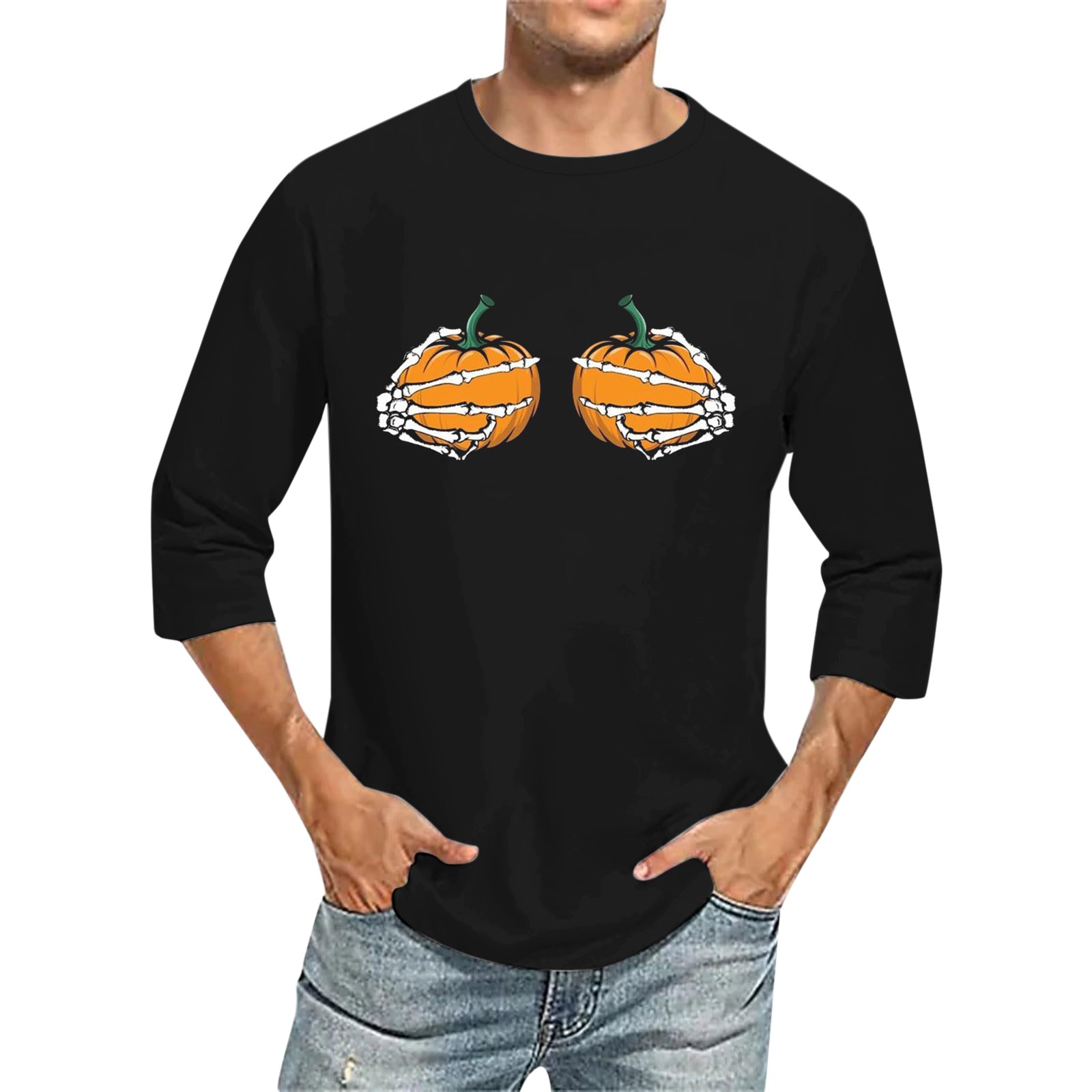 Men's 3D Printed T Shirts 3/4 Sleeve Round Neck Halloween Casual Large Size Tops - Bild 40 von 42